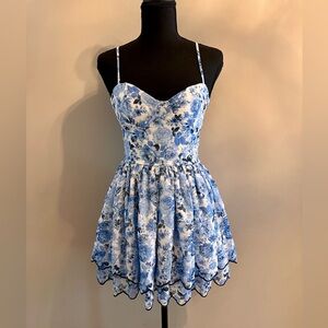 Floral Blue and White Mini Dress